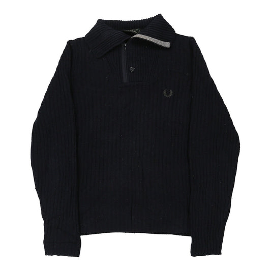 Vintage Fred Perry 1/4 Zip - Small Navy Wool Blend