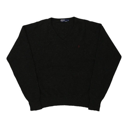 Vintage Ralph Lauren V-neck Jumper - XL Black Wool