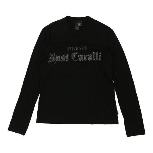 Vintage Firenze Just Cavalli Spellout Long Sleeve Top - Large Black Cotton