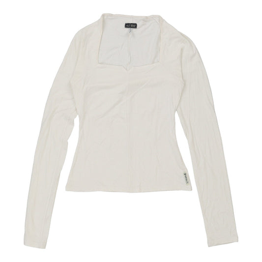 Vintage Armani Jeans Long Sleeve Top - Medium White Cotton