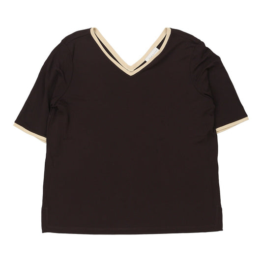 Vintage Les Copains V-neck Blouse - Large Brown Viscose Blend