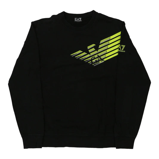 Vintage Ea7 Graphic Sweatshirt - Medium Black Cotton Blend