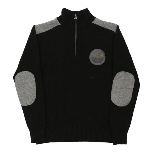 Vintage Napapijri 1/4 Zip - XL Black Wool Blend