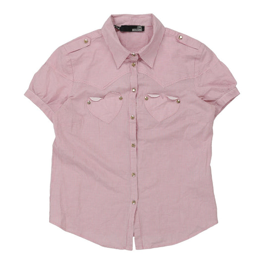 Vintage Love Moschino Striped Short Sleeve Shirt - Medium Pink Cotton