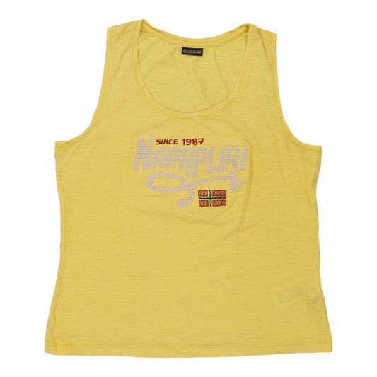 Vintage Napapijri Spellout Vest - Medium Yellow Cotton