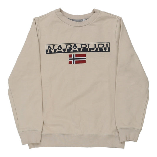 Vintage Napapijri Spellout Sweatshirt - XS Beige Cotton Blend