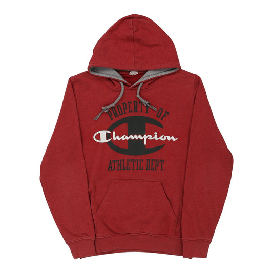 Vintage Champion Graphic Hoodie - Small Red Cotton
