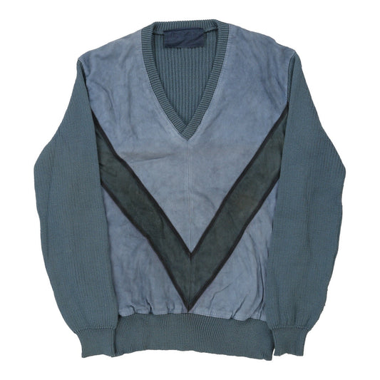 Vintage Galila V-neck Jumper - Medium Blue Suede