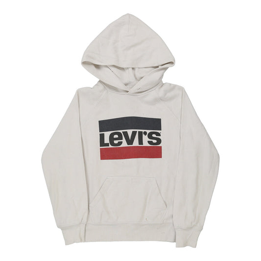 Vintage Levis Spellout Hoodie - 2XS White Cotton
