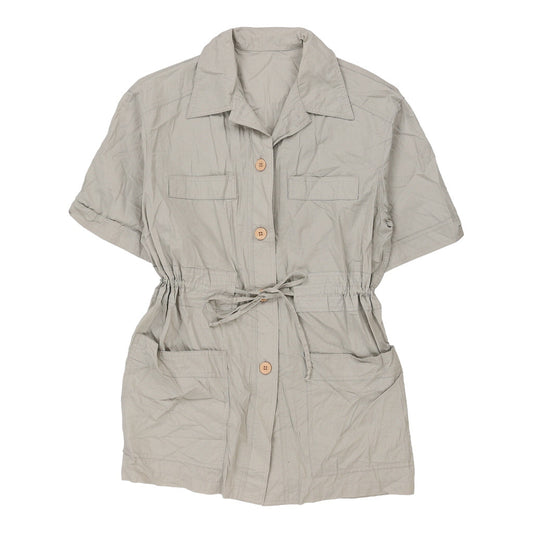 Vintage Unbranded Shirt Dress - Large Grey Cotton