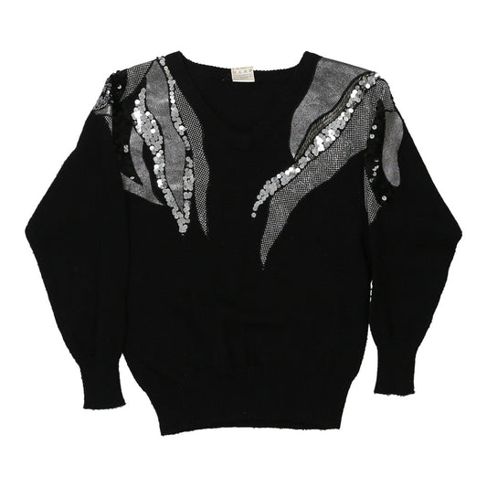 Vintage Unbranded Jumper - Large Black Wool Blend