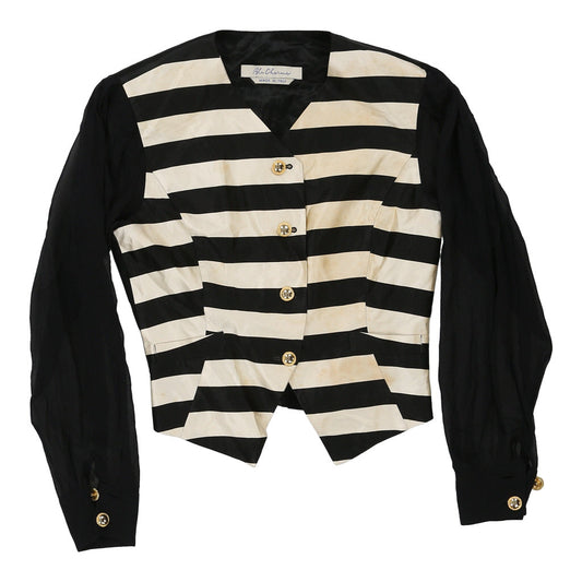 Vintage Blu Charme Striped Blazer - Medium Black & White Polyester Blend