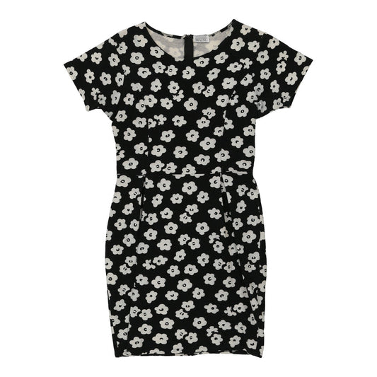 Vintage 1980's Andrea Mare Floral Dress - Medium Black & White Cotton Blend