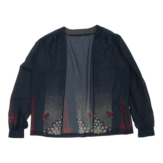 Vintage 1980's Unbranded Blouse - Medium Navy Silk Blend