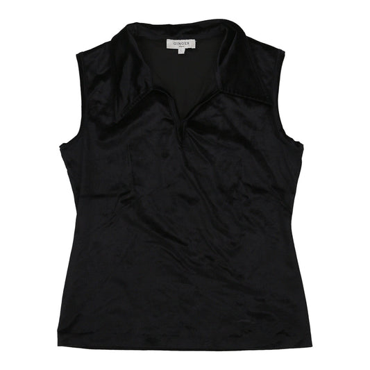 Vintage Ginger Collared Top - Large Black Viscose Blend