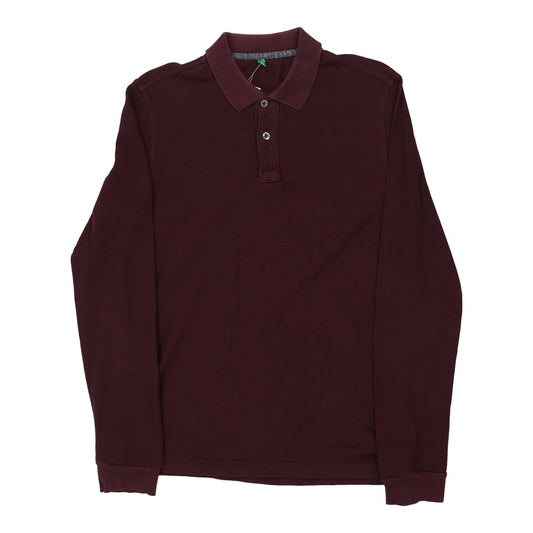 Vintage Benetton Long Sleeve Polo Shirt - Small Burgundy Cotton