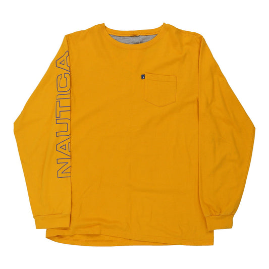 Vintage Nautica Spellout Long Sleeve T-Shirt - Small Yellow Cotton