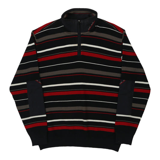 Vintage Marine Concept Striped 1/4 Zip - Large Navy Cotton