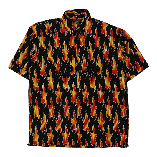 Vintage Mecca Graphic Patterned Shirt - Medium Black Polyester