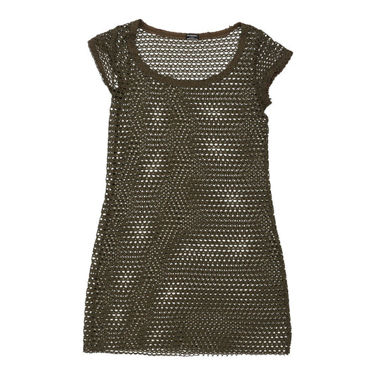 Vintage Crochet Calzendonia Mini Dress - Small Khaki Polyester