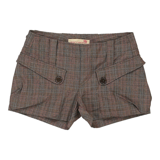 Vintage Fornarina Checked Shorts - 30W UK 8 Brown Cotton