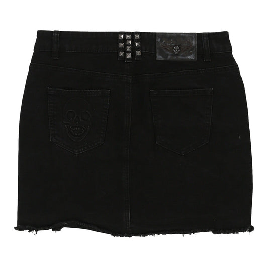 Vintage Rock Rebel Mini Denim Skirt - 30W UK 12 Black Cotton