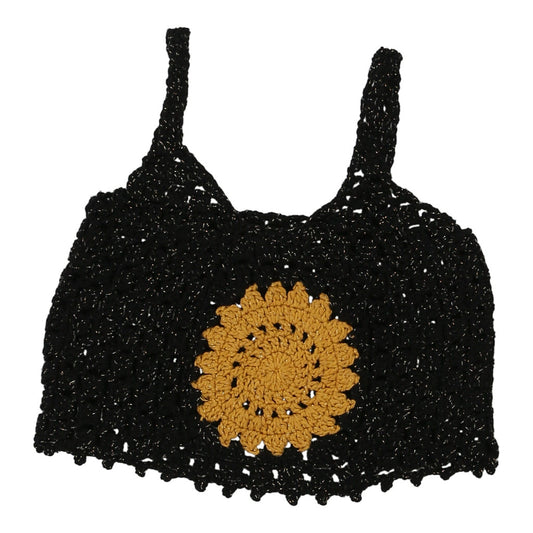 Vintage Unbranded Embroidered Crochet Top - Small Black Cotton