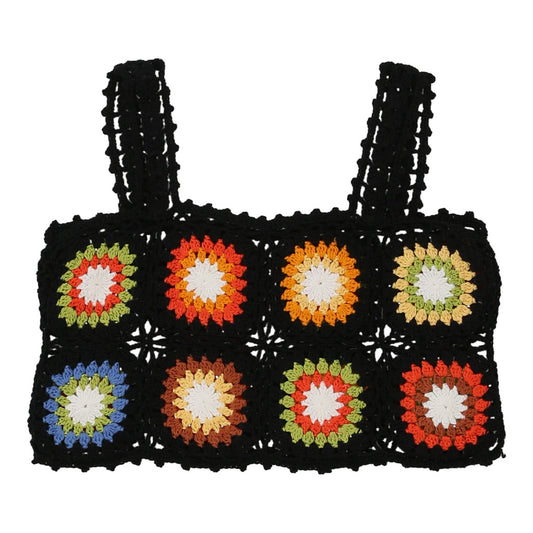 Vintage Unbranded Embroidered Crochet Top - Medium Black Cotton