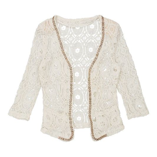 Vintage Unbranded Lace Cardigan - Small White Cotton Blend