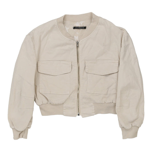 Vintage Le Streghe Cropped Bomber Jacket - Small Cream Cotton