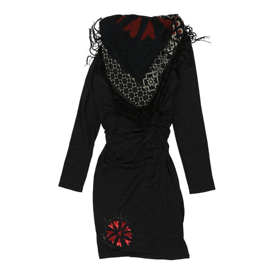 Vintage Desigual Midi Dress - Large Grey Viscose Blend