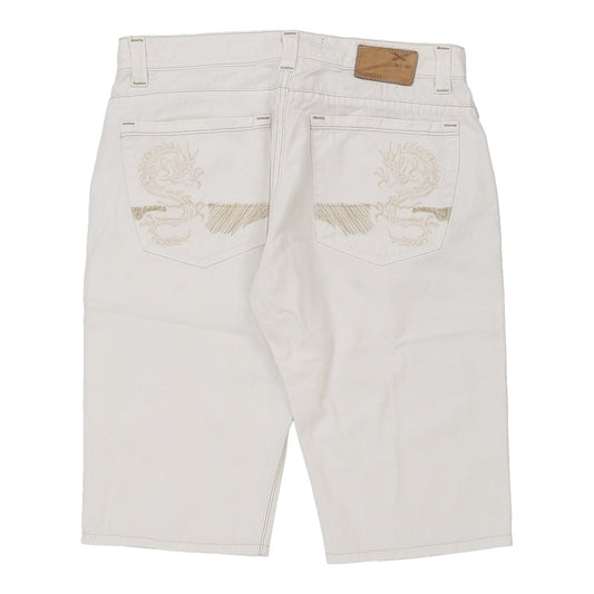 Vintage X-Cape Embroidered Denim Shorts - 32W UK 12 White Cotton