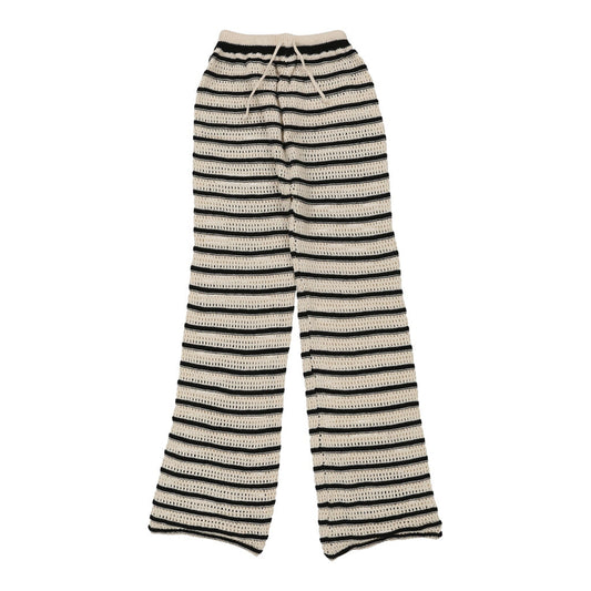 Vintage Unbranded Striped Trousers - Small Cream Cotton Blend