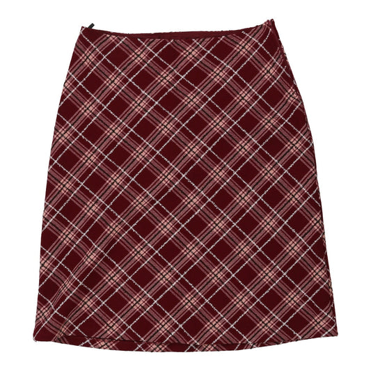 Vintage Sisley Checked Midi Skirt - 32W UK 12 Red Acrylic Blend