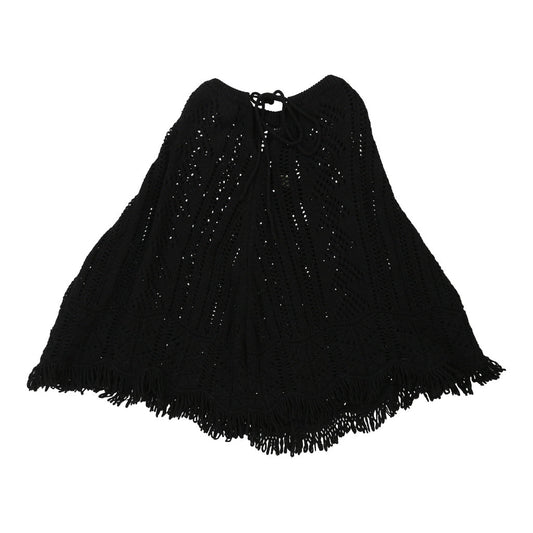 Vintage Poncho One Size. Sisley Cardigan - Medium Black Wool Blend