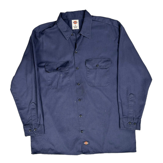 Dickies Shirt - Large Blue Polyester Blend