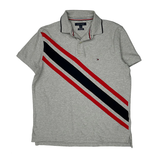 Tommy Hilfiger Striped Polo Shirt - Medium Grey Cotton