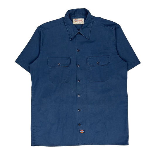 Dickies Short Sleeve Shirt - Large Navy Polyester Blend