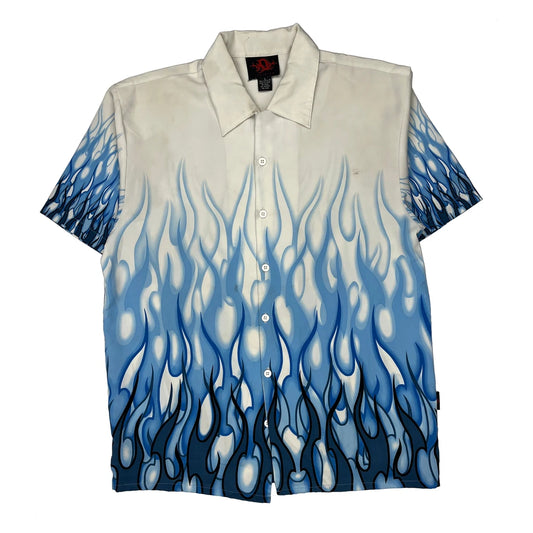 Dragon Fly Graphic Hawaiian Shirt - Large Blue Polyester
