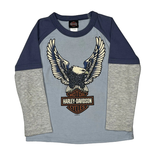 Age 6-7 Harley Davidson Graphic Long Sleeve T-Shirt - Small Blue Cotton Blend