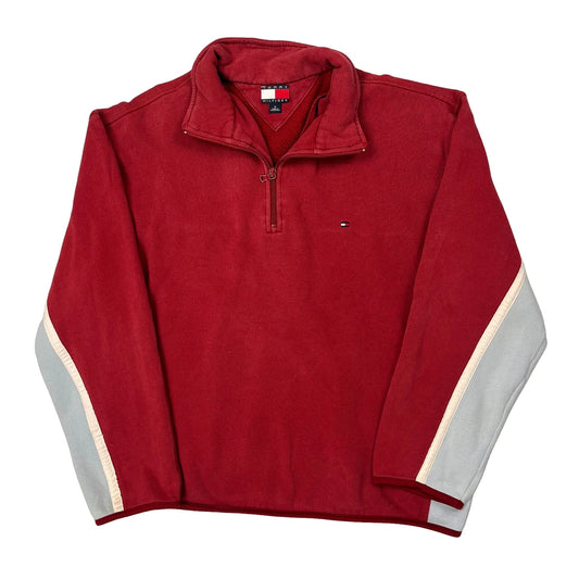 Tommy Hilfiger Spellout 1/4 Zip - Medium Red Cotton