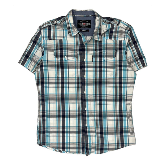 Ecko Unltd Checked Short Sleeve Shirt - Large Blue Cotton
