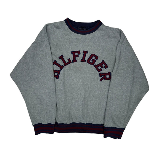 Tommy Hilfiger Spellout Sweatshirt - Large Grey Cotton