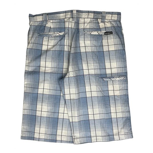 Avirex Checked Baggy Chino Shorts - 36W 14L Blue Cotton