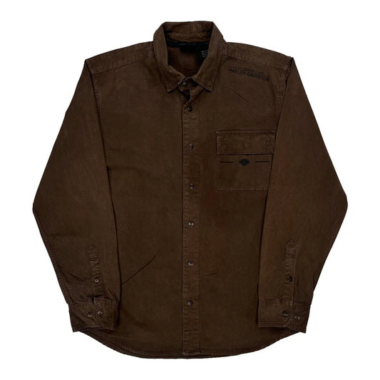 Motorcycle Harley Davidson Graphic Shirt - Large Brown Cotton