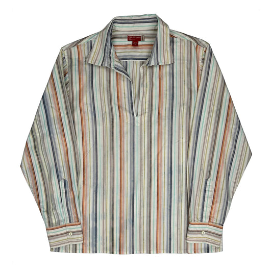 Vintage Guess Striped Patterned Shirt - Medium White Cotton