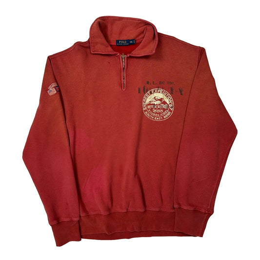 Vintage Everest Expeditions Summit Team Polo By Ralph Lauren Graphic 1/4 Zip - 2XL Red Cotton