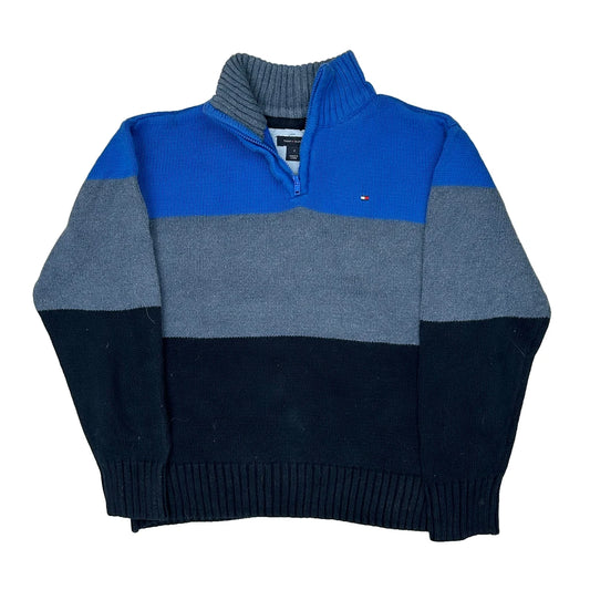Age 7 Tommy Hilfiger Striped 1/4 Zip - Small Navy Knitted