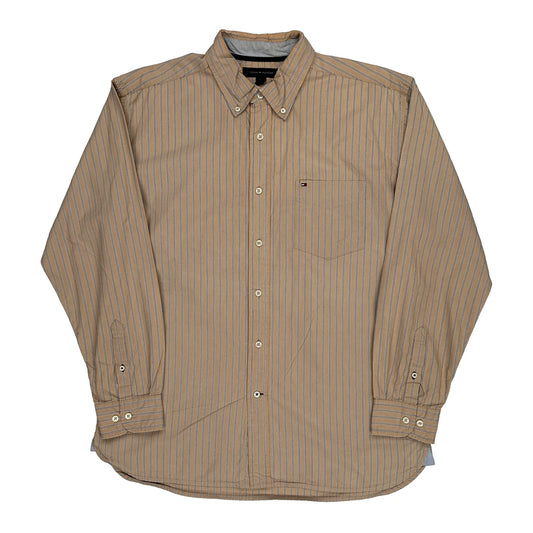 Tommy Hilfiger Striped Shirt - Large Beige Cotton