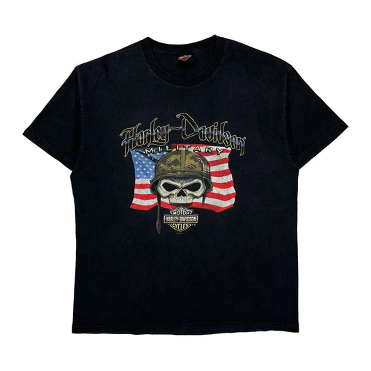 Military Harley Davidson Graphic T-Shirt - Large Black Cotton